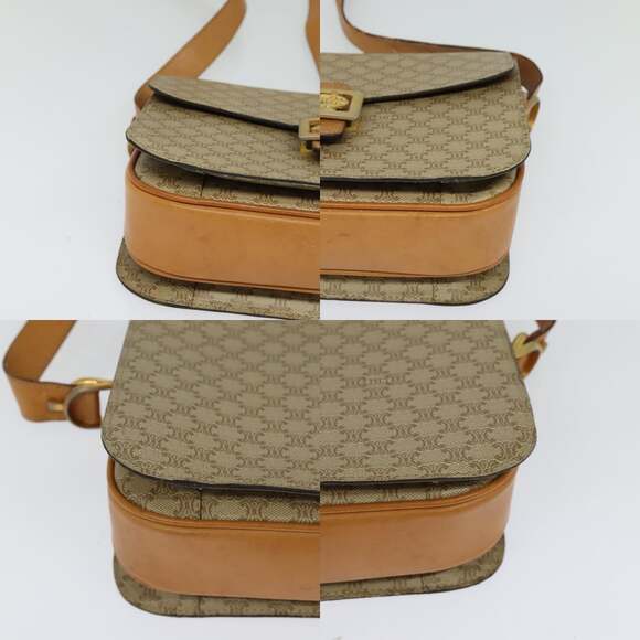 CELINE Macadam Canvas Horse Carriage Shoulder Bag Beige Gold - Picture 10 of 13